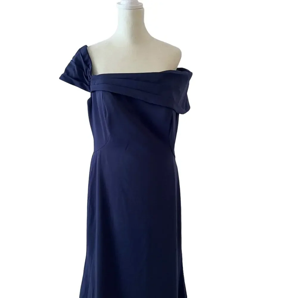 La Femme Navy Off Shoulder Gown 10 Elegant Formal Evening Wedding Guest Dress - Picture 10 of 13